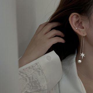 Star Faux Pearl Sterling Silver Dangle Earring 1 Pair - Silver - One Size