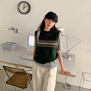 Crewneck Pattern Knit Vest