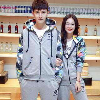 Camouflage Print Panel Couple Matching Hoodie