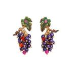 Fashion And Elegant Plated Gold Enamel Grape Earrings With Cubic Zirconia Golden - One Size