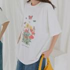 Butterfly Print Short-sleeve Tee White - One Size