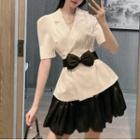 Set: Short-sleeve Blazer + A-line Skirt + Belt