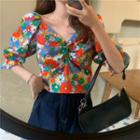 Puff-sleeve Floral Top Floral - Multicolor - One Size