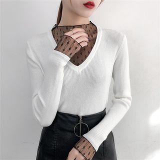 Mock Two-piece V-neck Knit Top