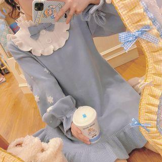 Bell-sleeve Mock-neck Sheath Dress