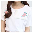Rose-embroidered Capelet T-shirt