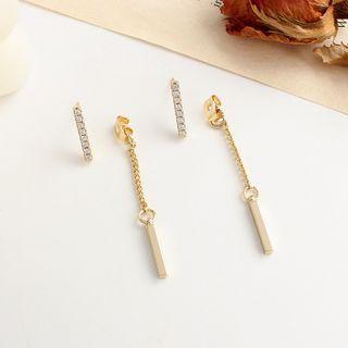 Rhinestone Bar Alloy Dangle Earring