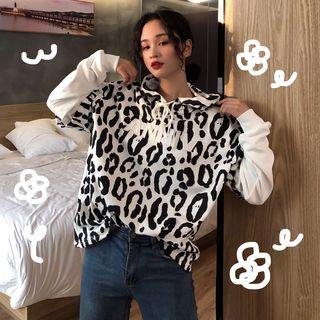 Mock Two-piece Leopard Print Hoodie