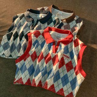 Open Collar Argyle Sweater Vest