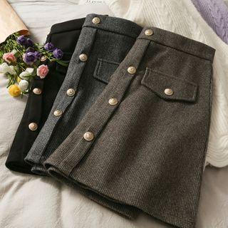 Button-down Wool Mini Skirt