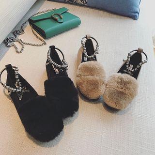 Faux-fur Beaded Flats