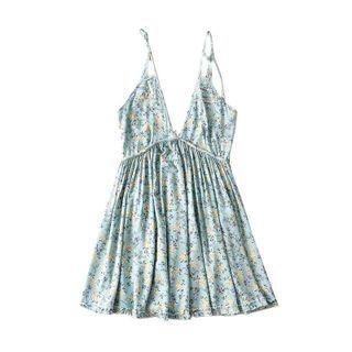 Spaghetti-strap V-neck Floral Print Mini A-line Dress