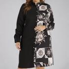 Long-sleeve Print Panel Shirt Dress