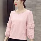 3/4-sleeve Frilled-trim Top