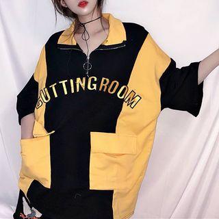 Lettering Applique Elbow-sleeve T-shirt