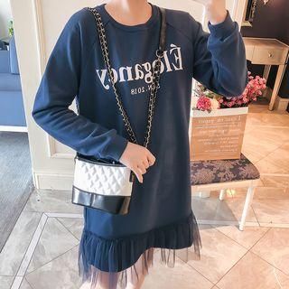 Mesh Trim Lettering Pullover Dress