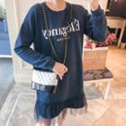 Mesh Trim Lettering Pullover Dress