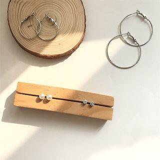 Set: Faux Pearl / Rhinestone Stud / Hoop Earring (4 Pairs) Set Of 4 - As Shown In Figure - One Size