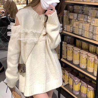 Cut-out Mesh Trim Sweater