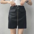 Faux-leather Zip Pencil Skirt