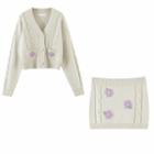 Flower Embroidered Cardigan / Flower Embroidered Knit Tube Top