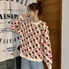 Strawberry Patterned Round Neck Sweater As Shown In Figure - One Size