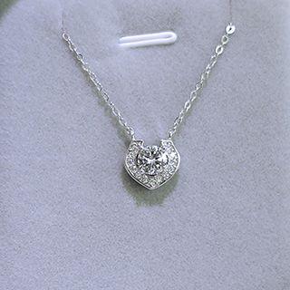 Rhinestone Heart Necklace Silver - One Size