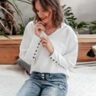 Long-sleeve Button Accent Blouse
