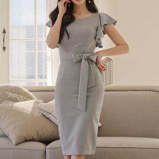 Sleeveless Ruffle Trim Midi Sheath Dress