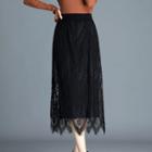 Lace Trim Midi Knit Skirt Black - One Size