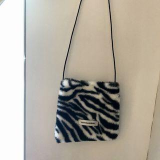 Zebra Print Fleece Crossbody Bag Black & White - One Size