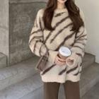 Long-sleeve Round Neck Two Tone Knit Sweater