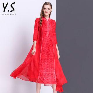 Faux Pearl 3/4 Sleeve Midi Dress