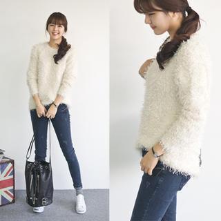 Wool Blend Furry-knit Top