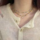 Heart Pendant Faux Crystal Layered Choker 1 Pc - Yellow & Green & Blue - One Size
