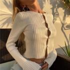 Ribbed Button-up Long-sleeve Crop Top