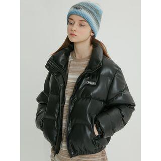 Faux-leather Padded Jacket Black - One Size