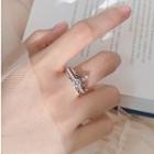 925 Sterling Silver 2-in-1 Rhinestone & Crown Open Ring Set Of 2 - S925 Silver - As Shown In Figure - One Size