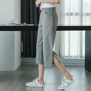 Band-waist Slit-side Cropped Pants