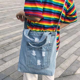 Distressed Denim Crossbody Bag