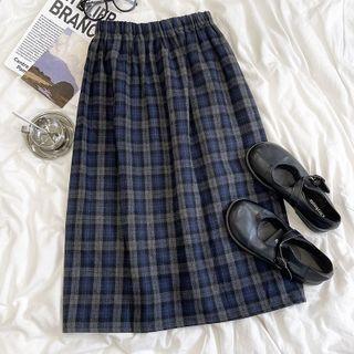 High-waist A-line Plaid Midi Skirt