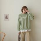 Letter-printed Layered-hem Loose-fit Pullover