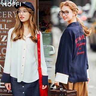 Letter Embroidered Back Color Panel Shirt