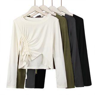 Asymmetrical Drawstring Crop T-shirt