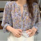 Floral Print Button-up Blouse Pink - One Size