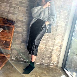 Pleather H-line Midi Skirt