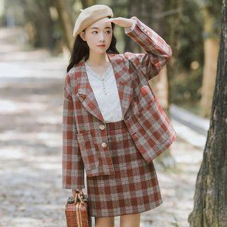 Set: Plaid Jacket With Skirt