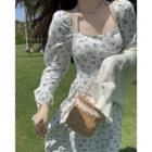 Long-sleeve Off-shoulder Floral A-line Dress