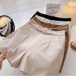 High-waist Chain-accent A-line Shorts