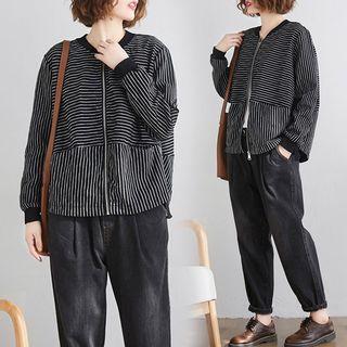 Striped Round-neck Long-sleeve Jacket Stripe - F